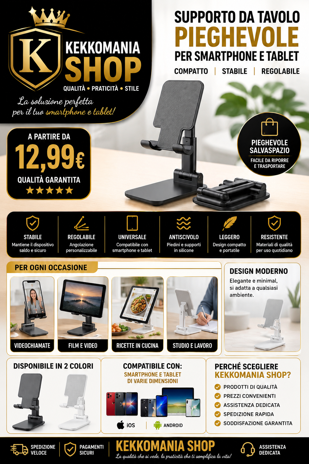 KEKKOMANIA SHOP – Foldable Tabletop Stand for Smartphones and Tablets