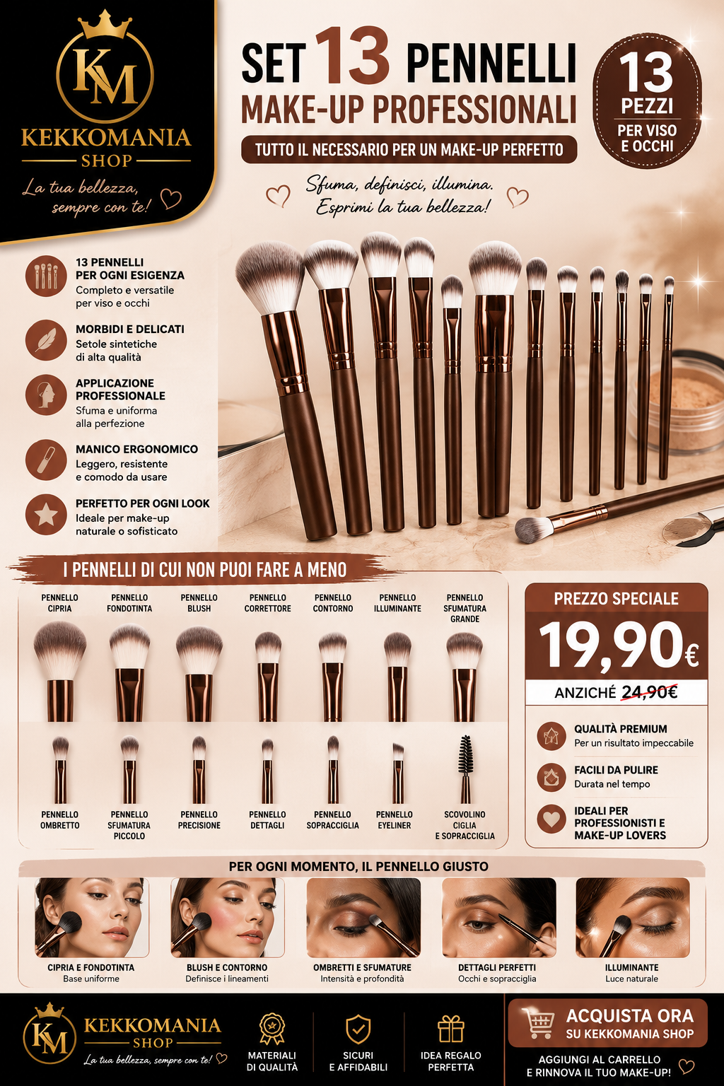 Kekkomania Shop – Set 13 Pennelli Make-Up Professionali