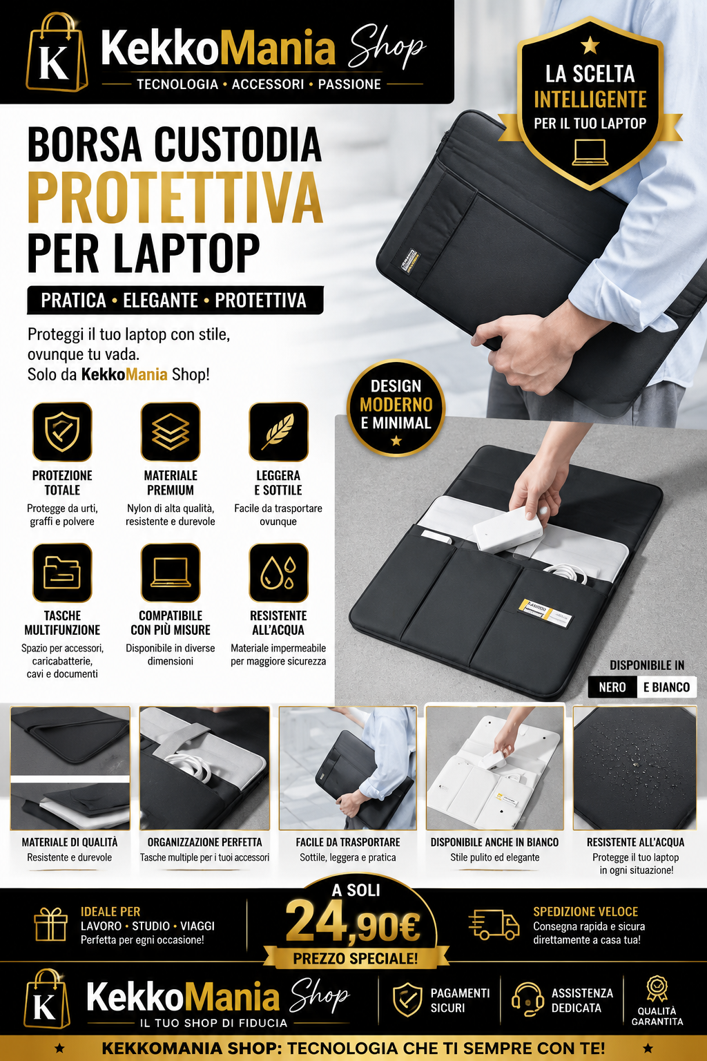 KekkoMania Shop – Borsa Custodia Protettiva per Laptop in Nylon