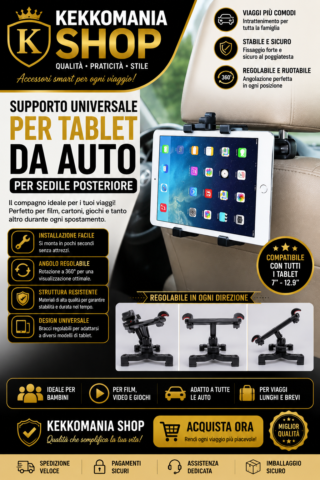 KEKKOMANIA SHOP – Universal Car Tablet Holder, Tablet Holder for Backseat