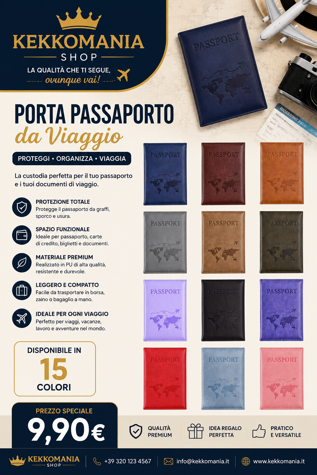 Porta Passaporto da Viaggio in PU – Custodia per Passaporto, Carte e Documenti | Kekkomania Shop