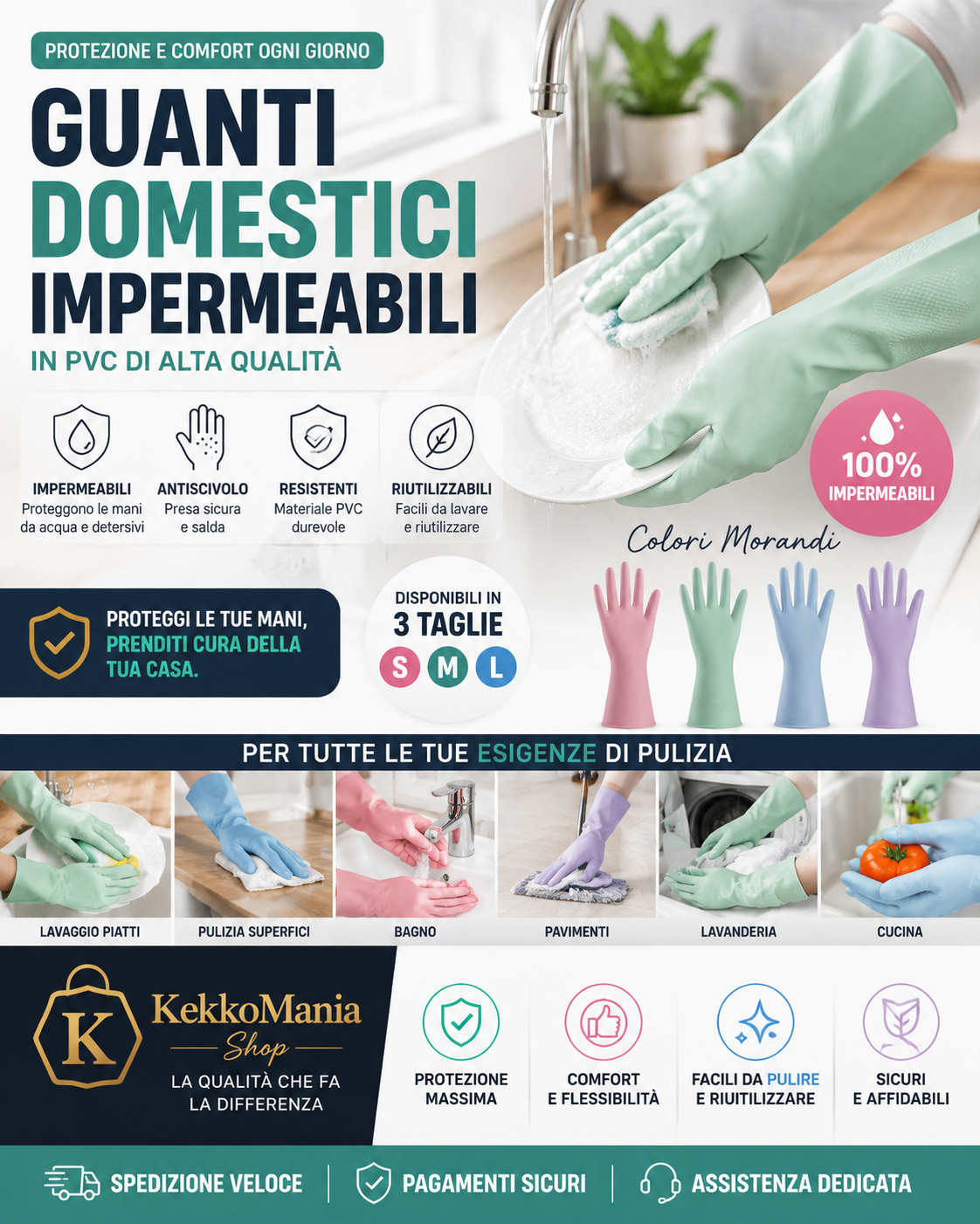 Premium Waterproof PVC Household Gloves – Non-slip, Reusable for Cleaning, Kitchen and Home