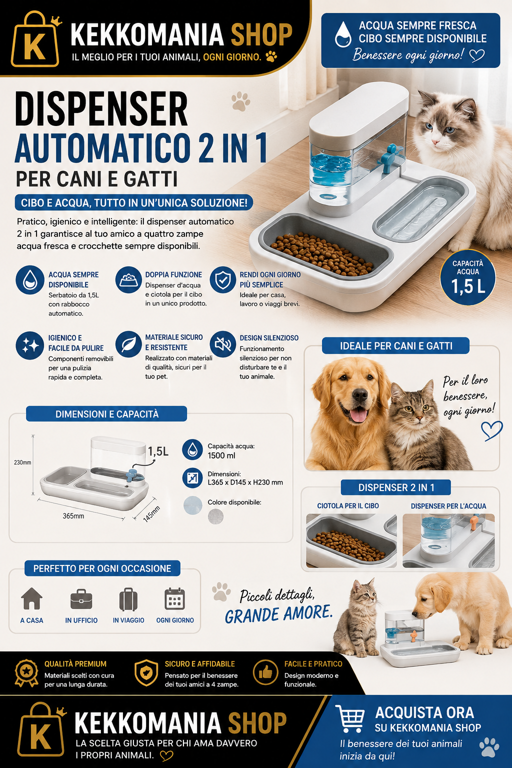 2-in-1 Automatic Pet Feeder for Dogs and Cats – Food and Water Bowl | KekkoMania Shop