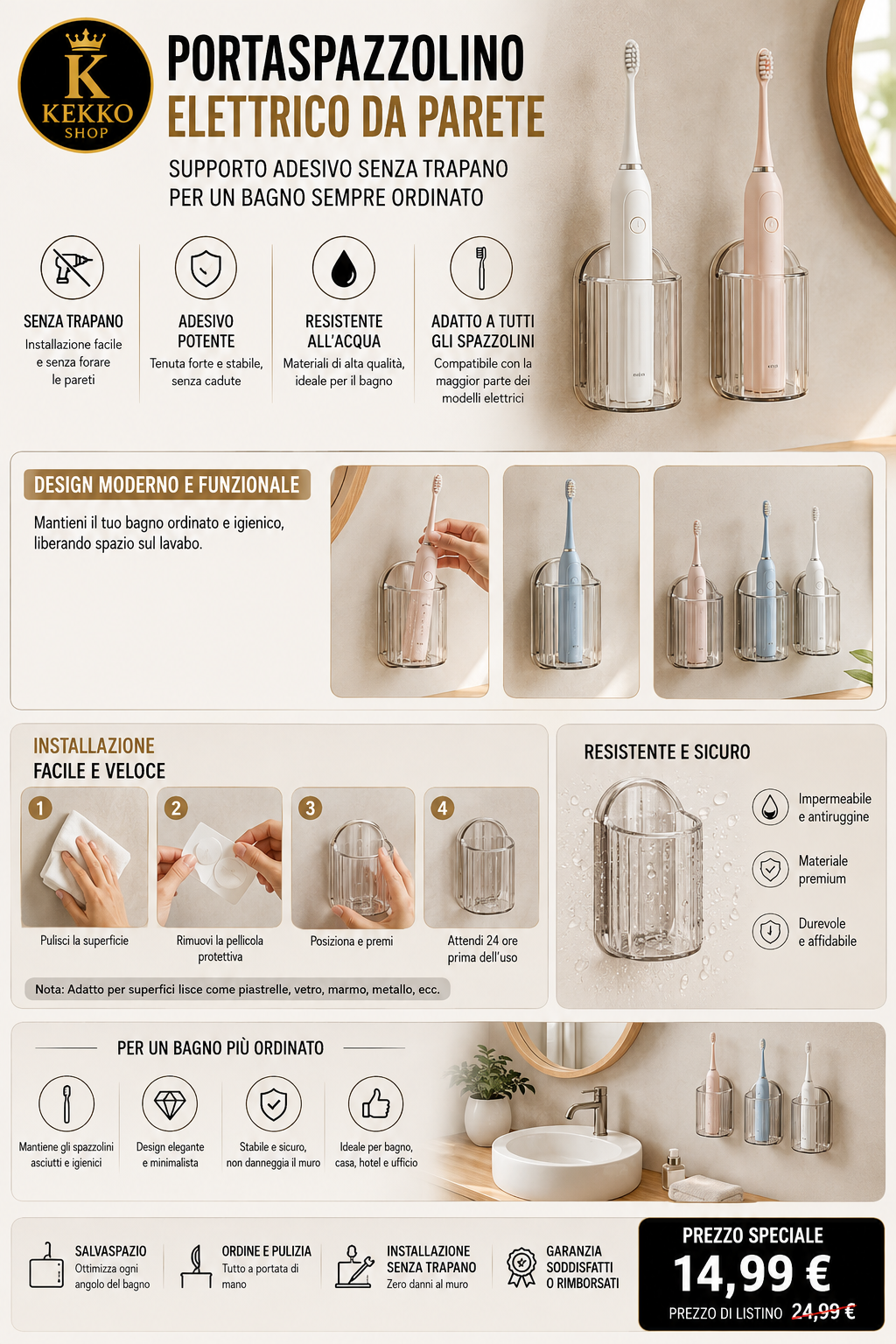 Electric Toothbrush Wall Mount – No-Drill Adhesive Holder for Bathroom