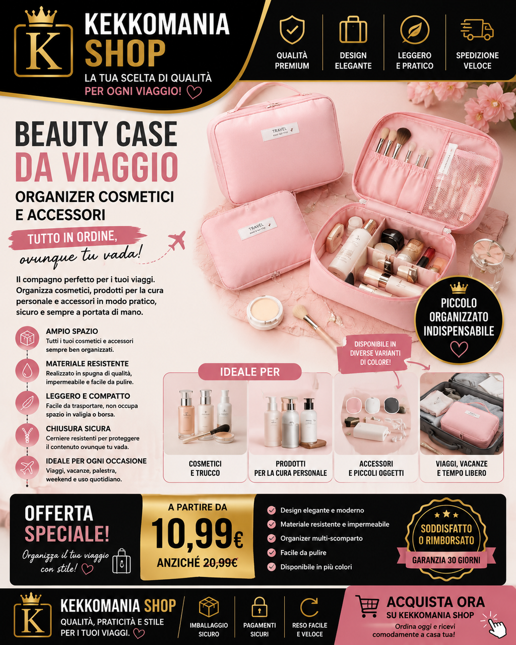 KEKKOMANIA SHOP – Beauty Case da Viaggio Organizer Cosmetici e Accessori
