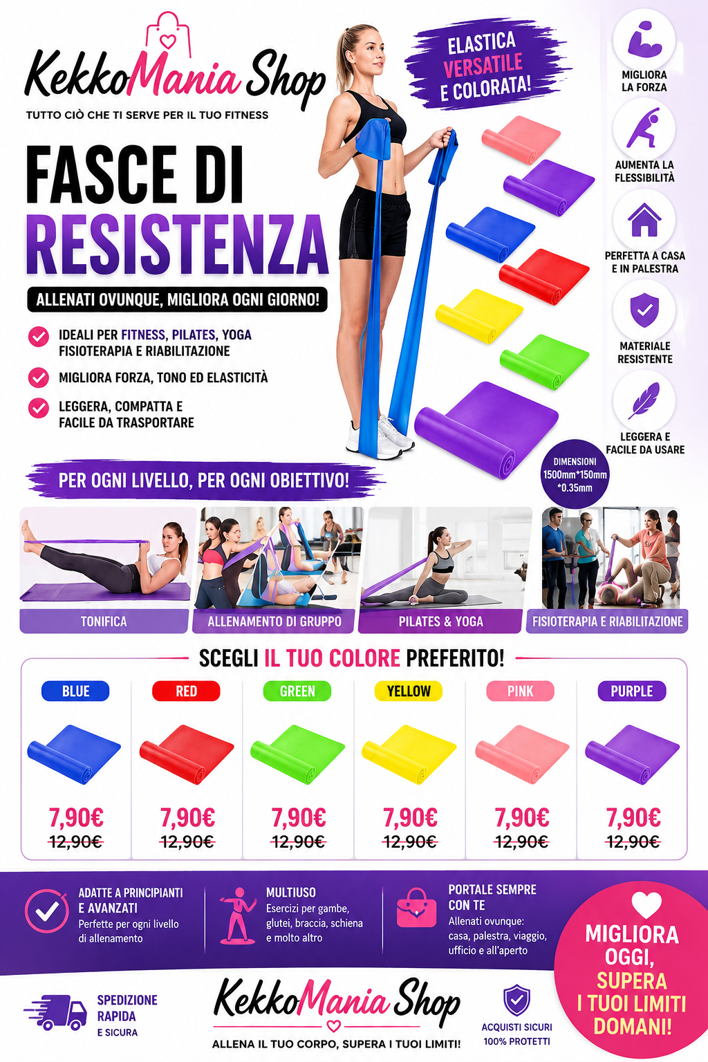 KekkoMania Shop – Resistance Band for Fitness, Pilates, Yoga, and Physiotherapy