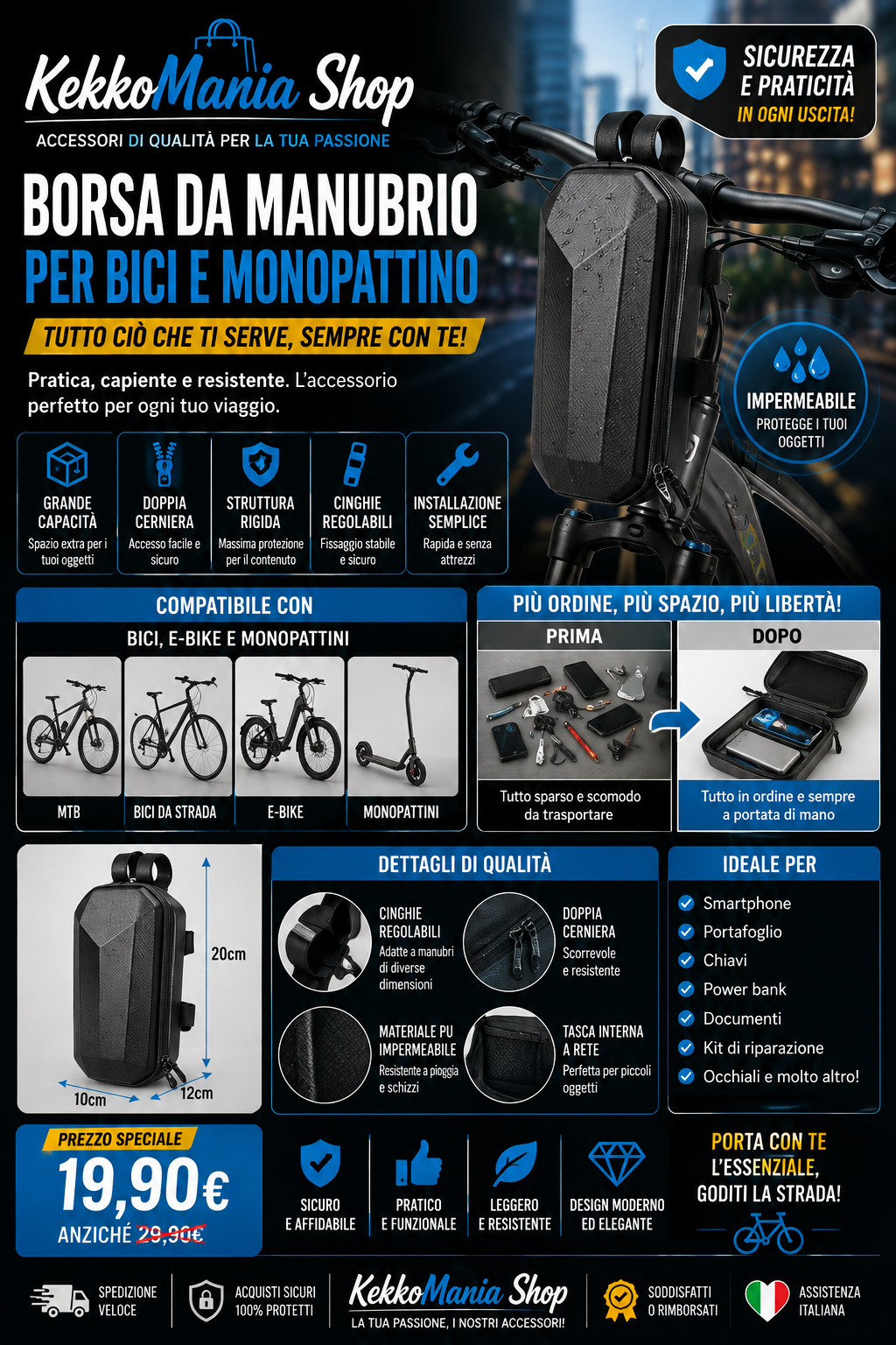 Handlebar Bag for Bikes and Scooters – Waterproof Storage | KekkoMania Shop