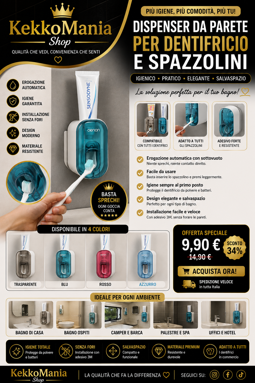 Automatic Toothpaste Dispenser and Toothbrush Holder – Wall Mounted | KekkoMania