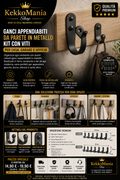 Metal Wall-Mounted Hooks – Kit with Screws for Home, Garage, and Office