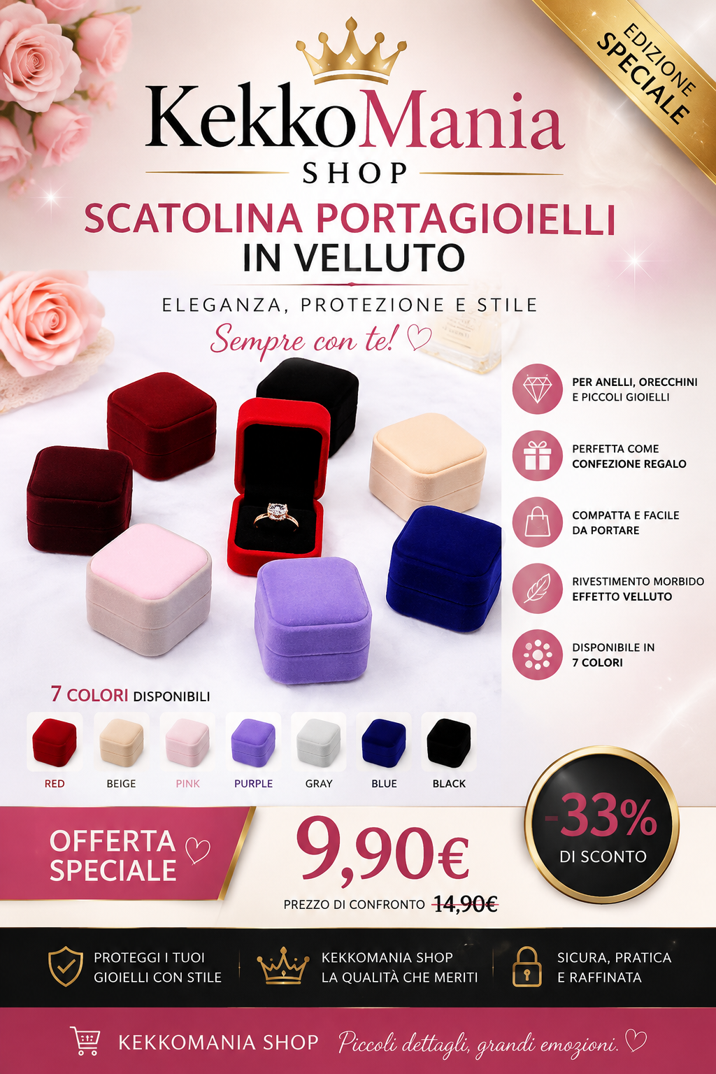KekkoMania Shop – Velvet Jewelry Box, Ring and Earring Holder Case